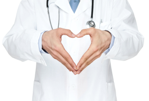 Doctor showing heart shape isolated on white background